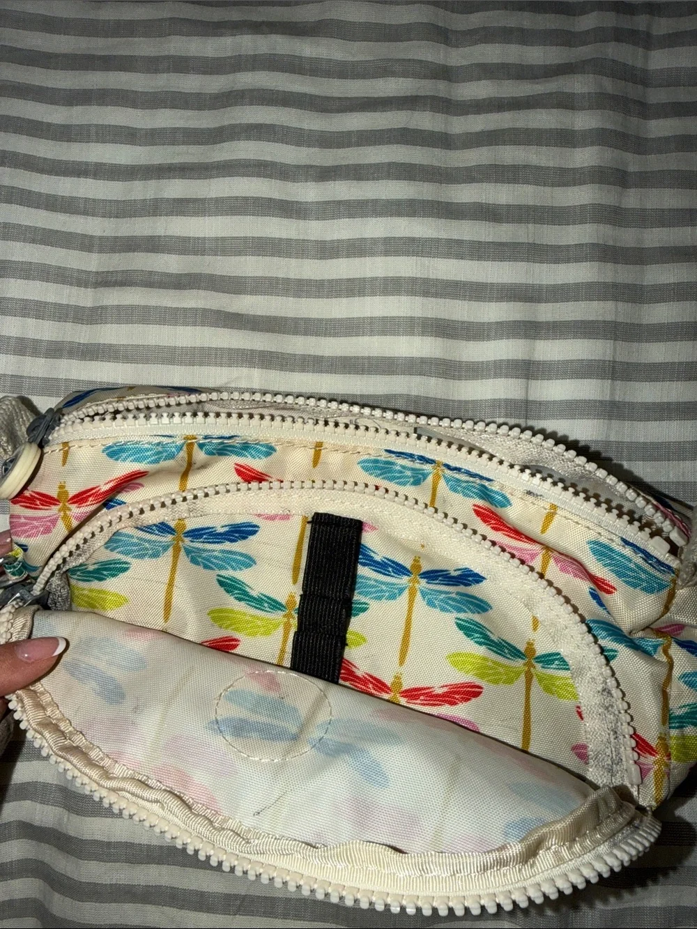 Kipling White Cosmetic Pouch with Multicolor Dragonfly Print